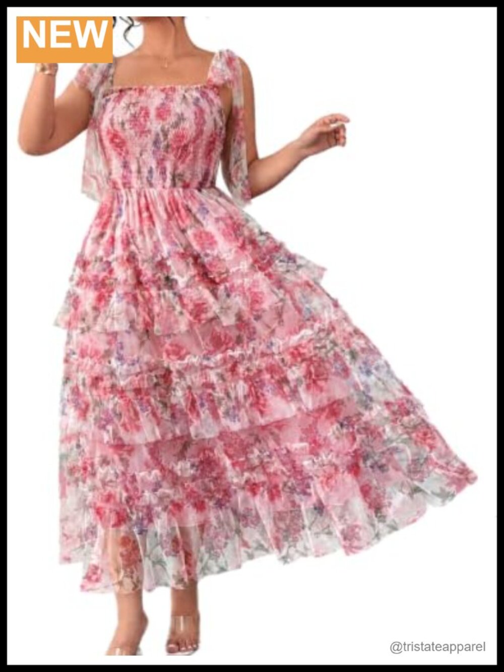 Plus Size Smocked Floral Print Sheer Mesh Inlay Knitted Regency Era Dress